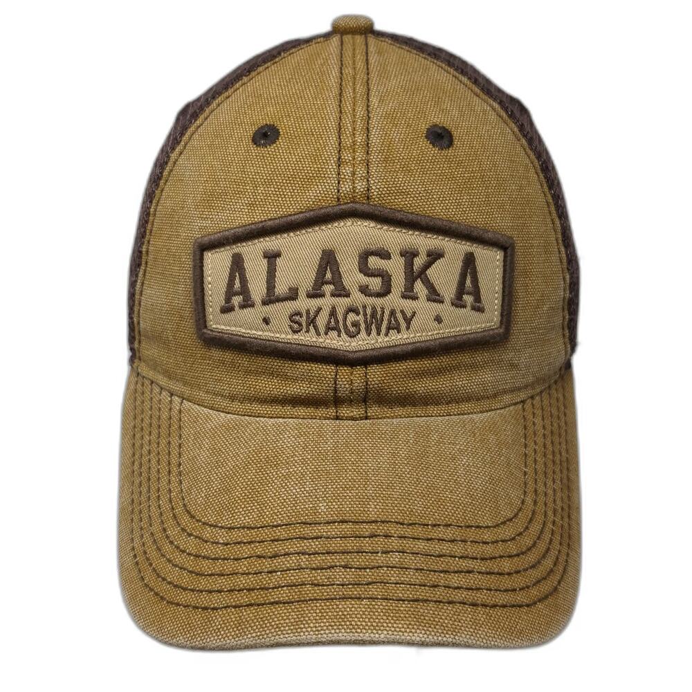 Legacy Trucker Hat Brown One Size Alaska Skagway Patch Mesh Back Snapback Cotton